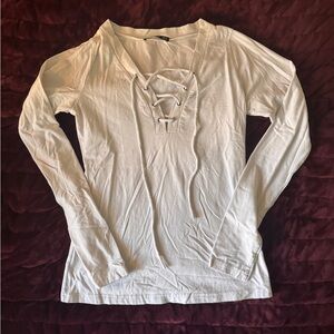 PattyBoutik Lace-Up White Long Sleeve Top